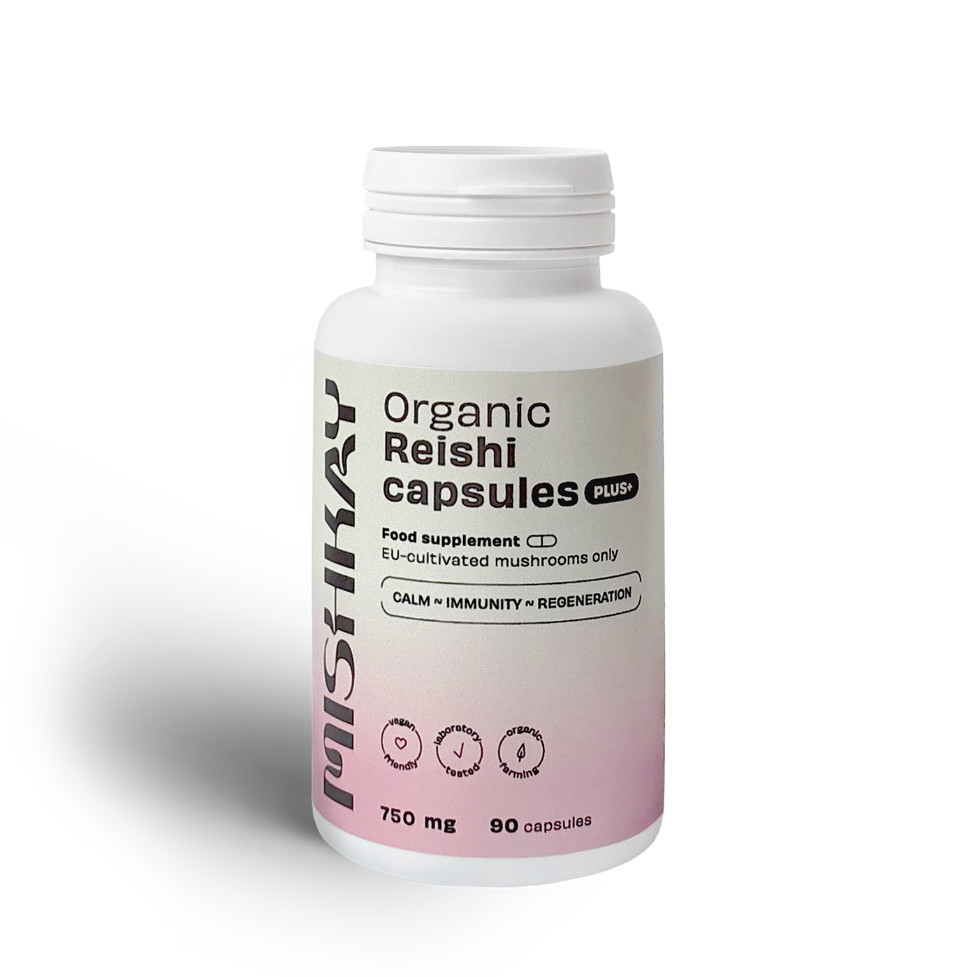Organic Reishi Capsules PLUS+, 750mg. (90 capsules)