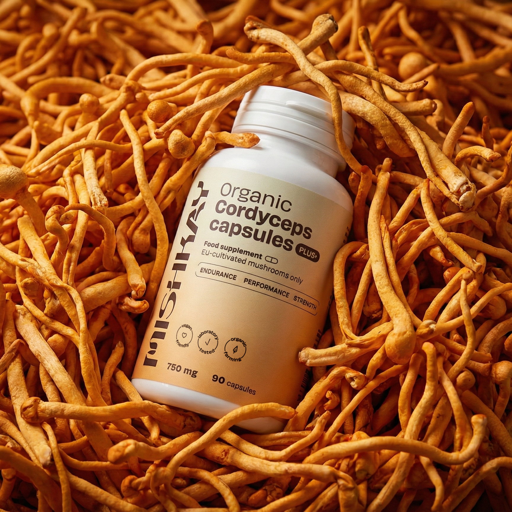 Organic Cordyceps Capsules PLUS+, 750 mg. (90 capsules)