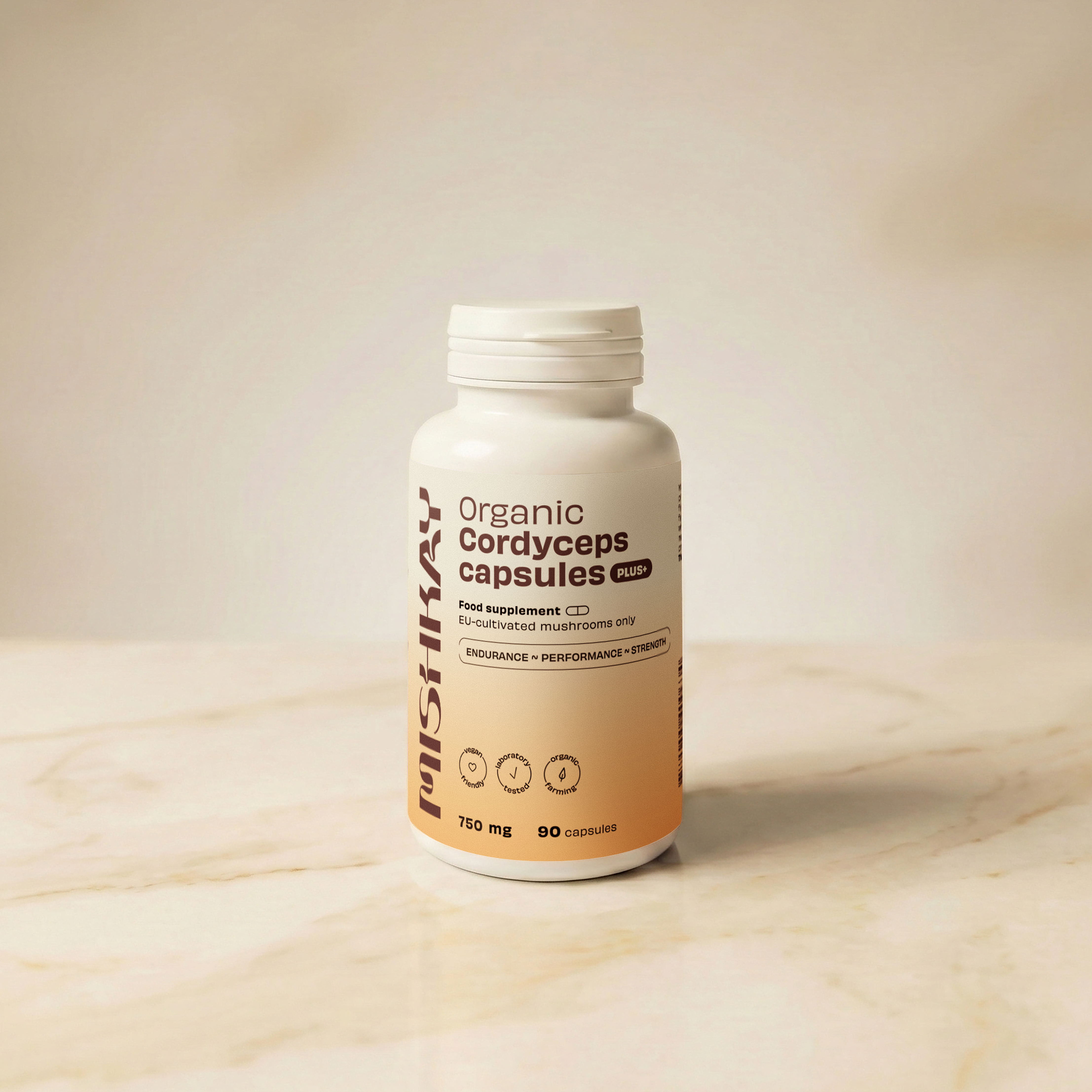 Organic Cordyceps Capsules PLUS+, 750 mg. (90 capsules)