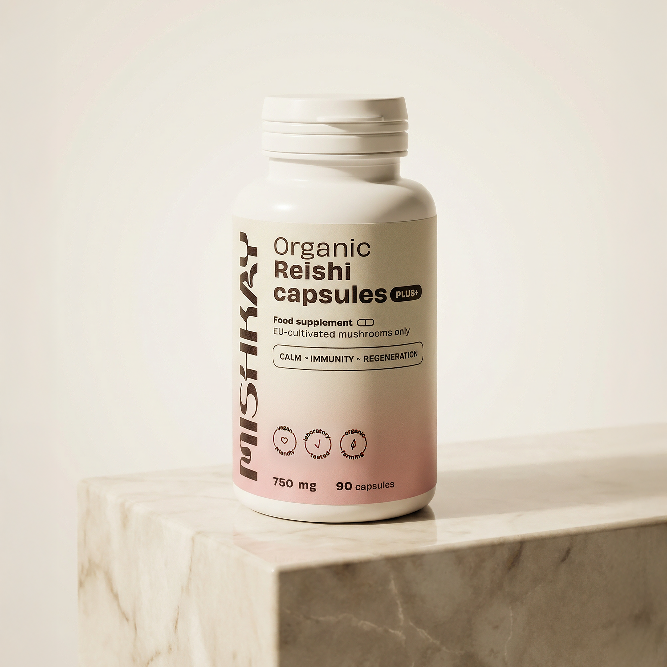 Organic Reishi Capsules PLUS+, 750mg. (90 capsules)