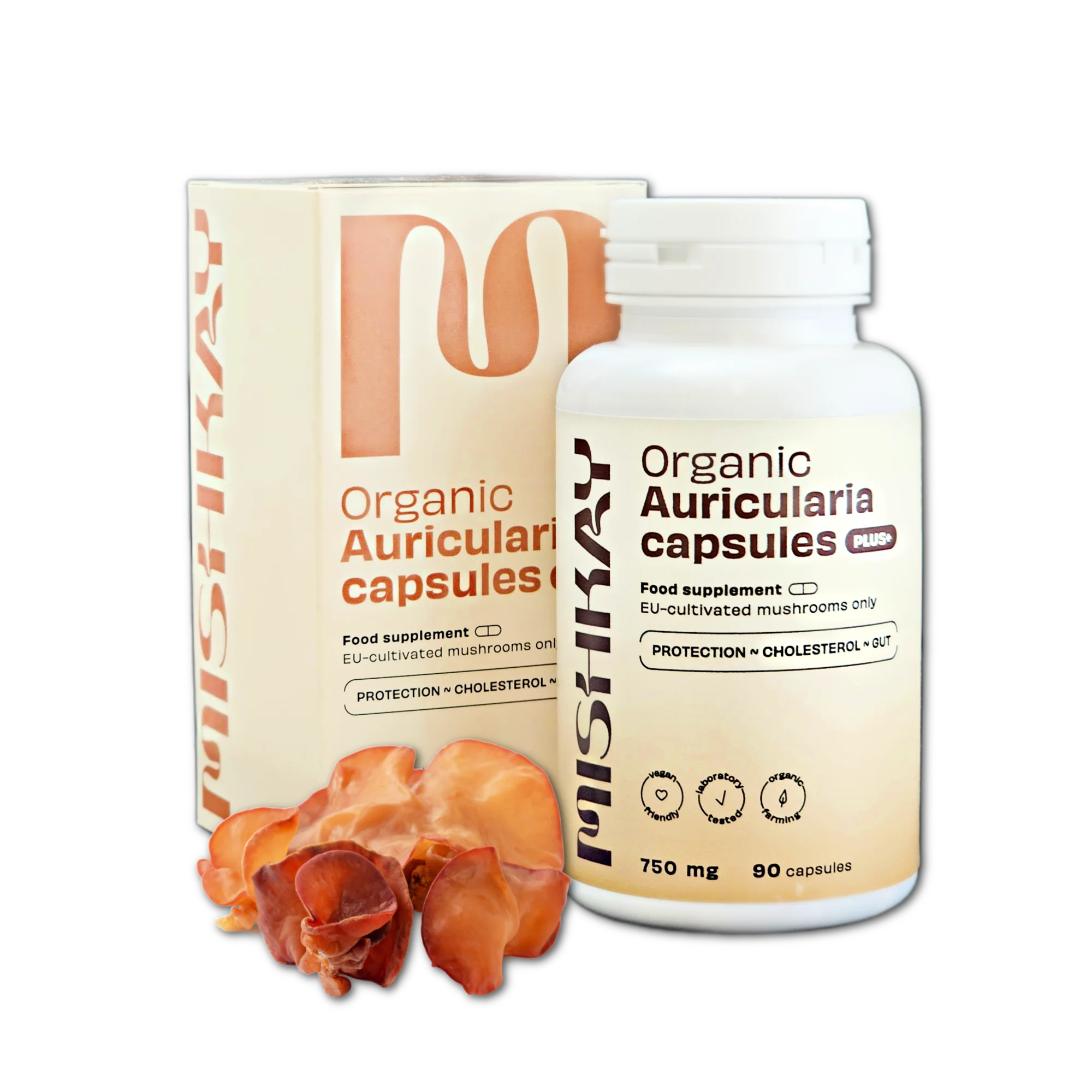 Organic Auricularia Capsules PLUS+, 750mg. (90 capsules)