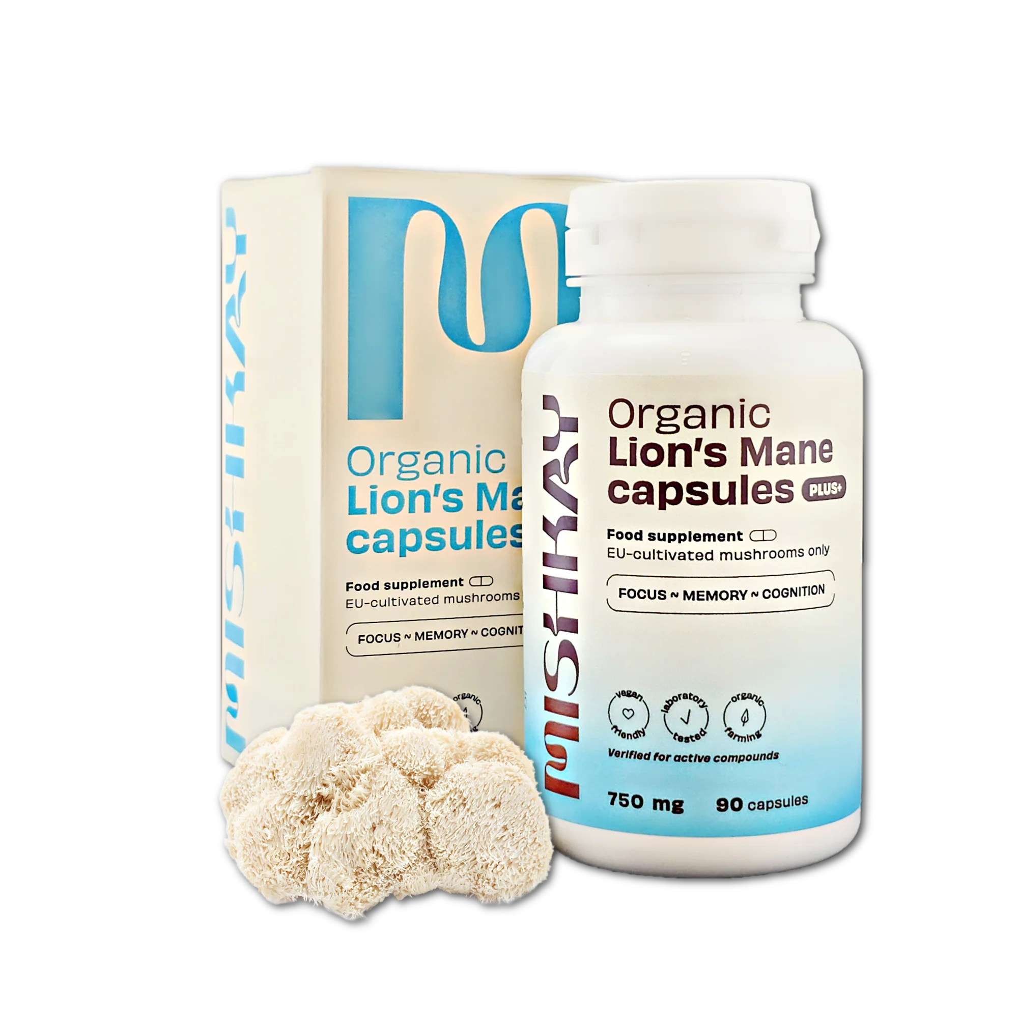 Organic Lion's Mane Capsules PLUS+, 750mg. (90 capsules)