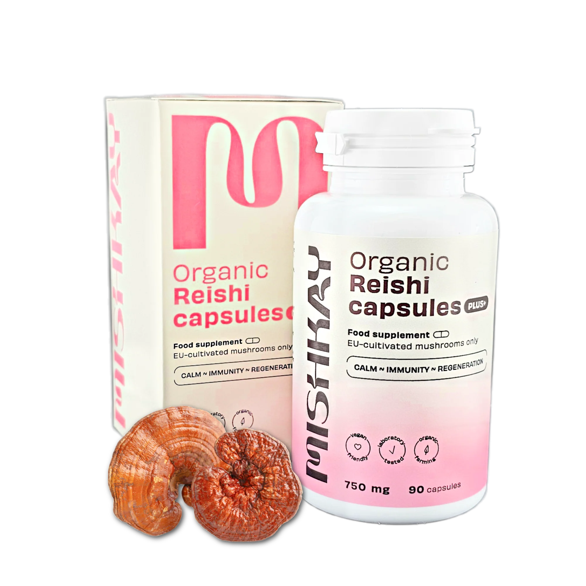 Organic Reishi Capsules PLUS+, 750mg. (90 capsules)
